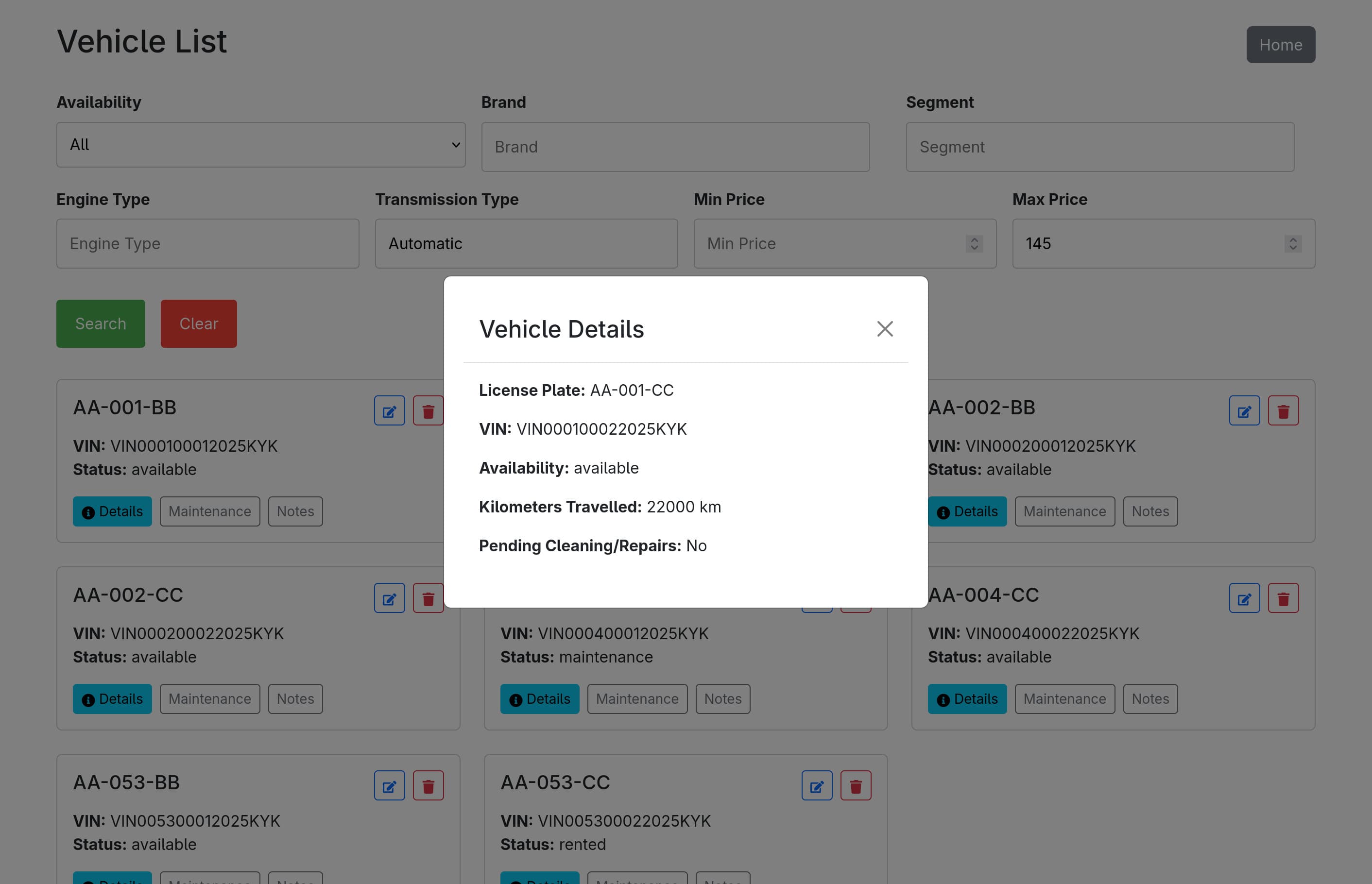 Fleet management interface