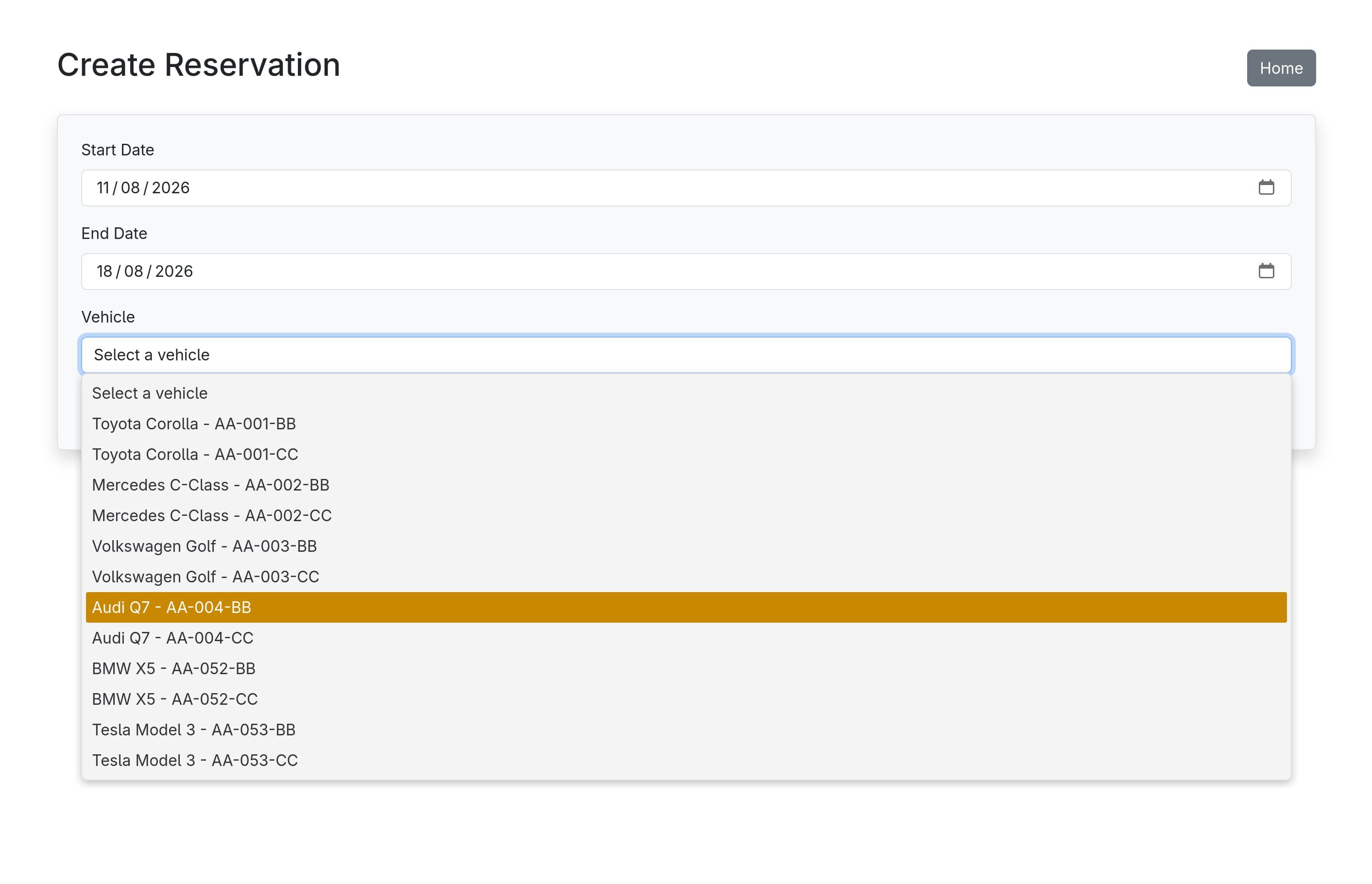 Customer reservation dashboard
